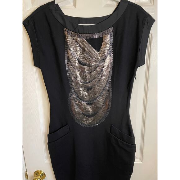 Ted Baker London Sequin Embellished Black Dress Sz 2 (US 6) Cap Sleeves Sheath - Picture 4 of 11
